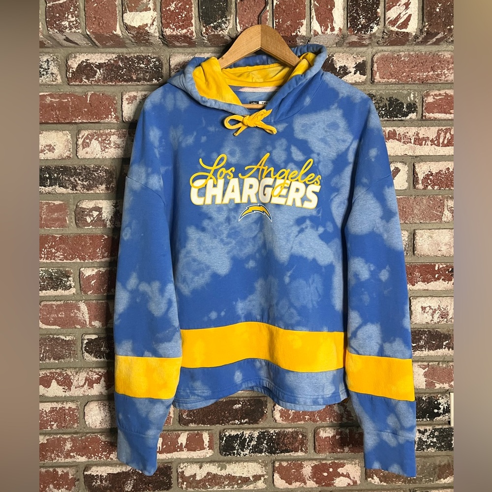 Los Angeles Chargers NFL Team Women’s XL Oversized Bleach Spiral Tiedye Hoodie